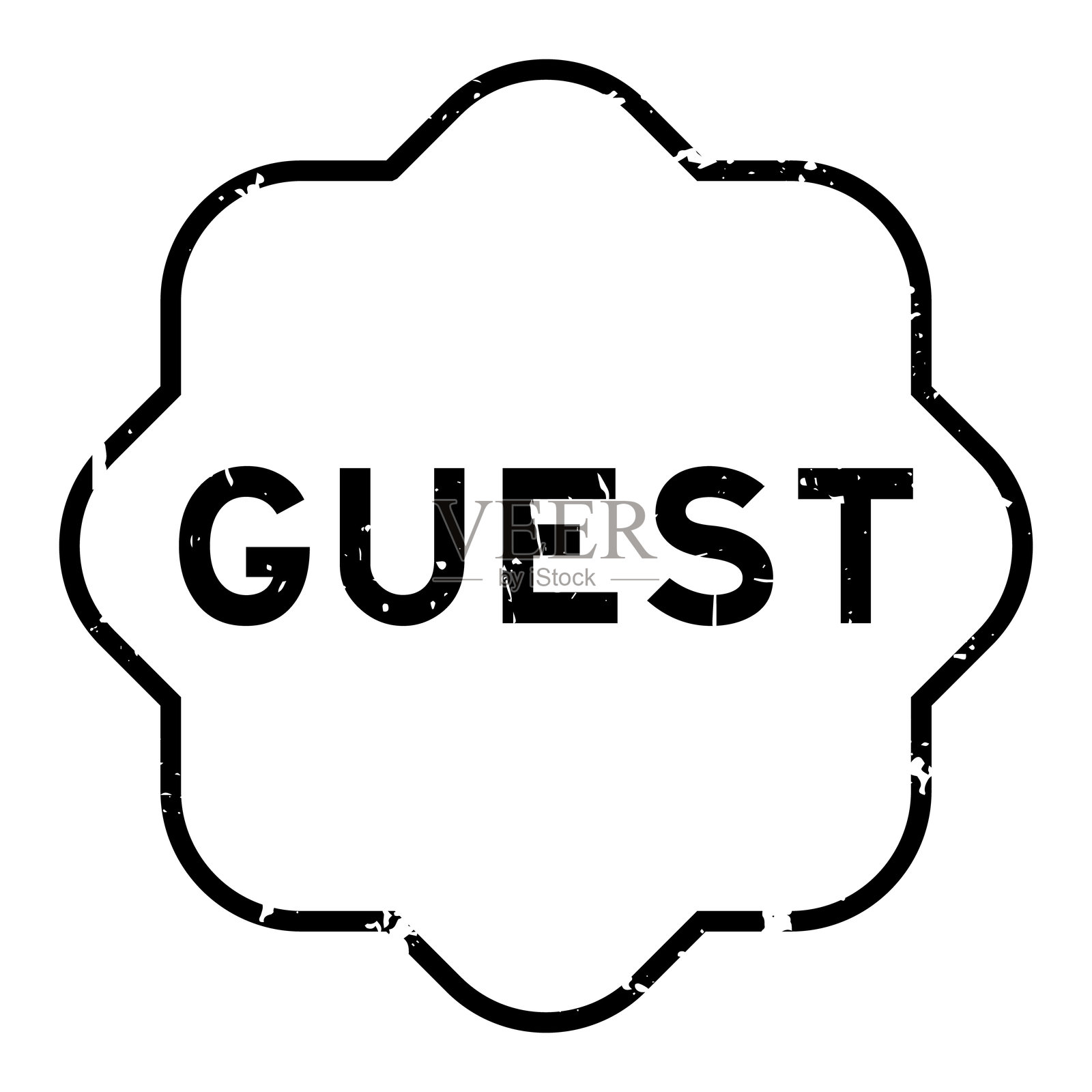 白色背景上的复古黑色“guest”字样方形橡胶图章插画图片素材