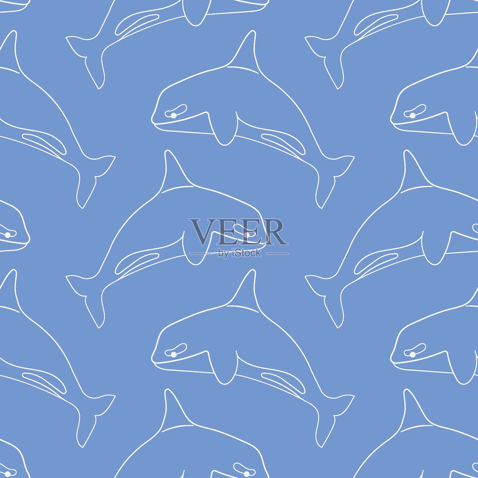 虎鲸线条艺术无缝图插画图片素材