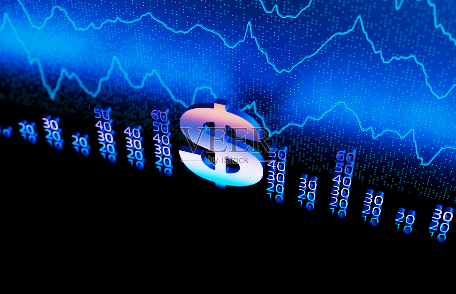 金融、经济、股市图表、货币符号美元照片摄影图片