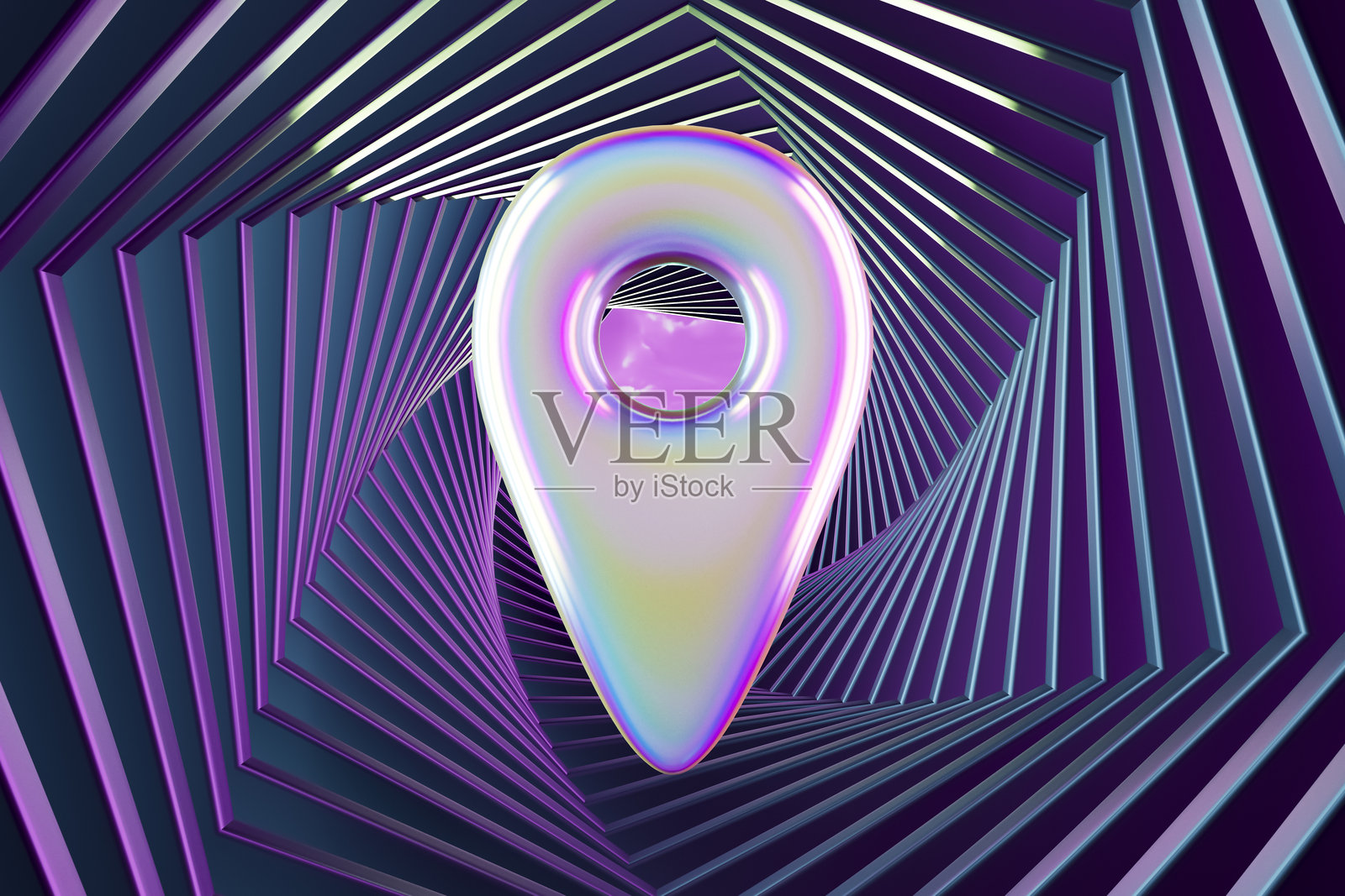 地图图钉与几何隧道，旅行目的地概念照片摄影图片