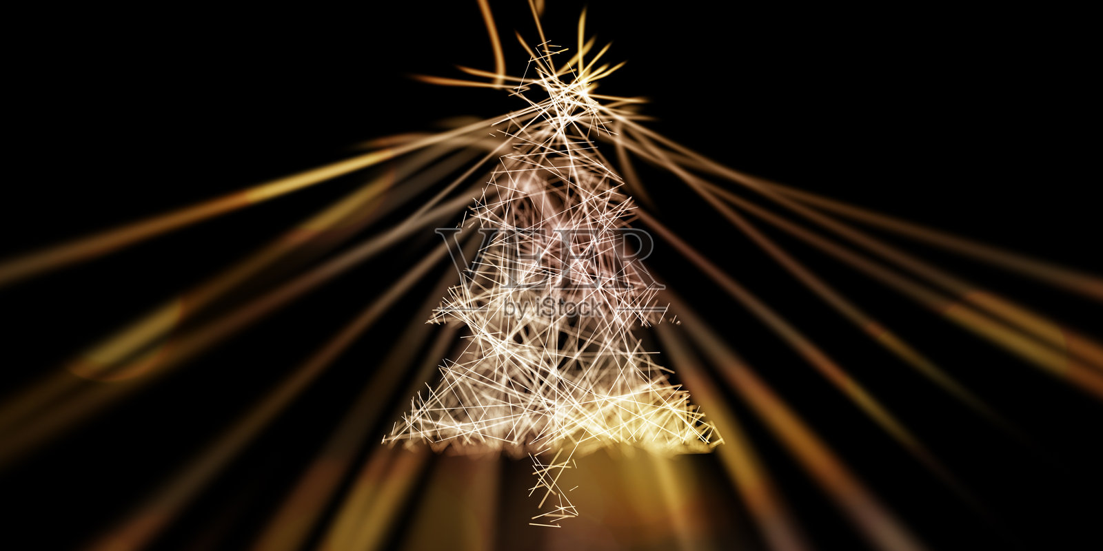 由交叉线条和光束构成的抽象发光圣诞树照片摄影图片