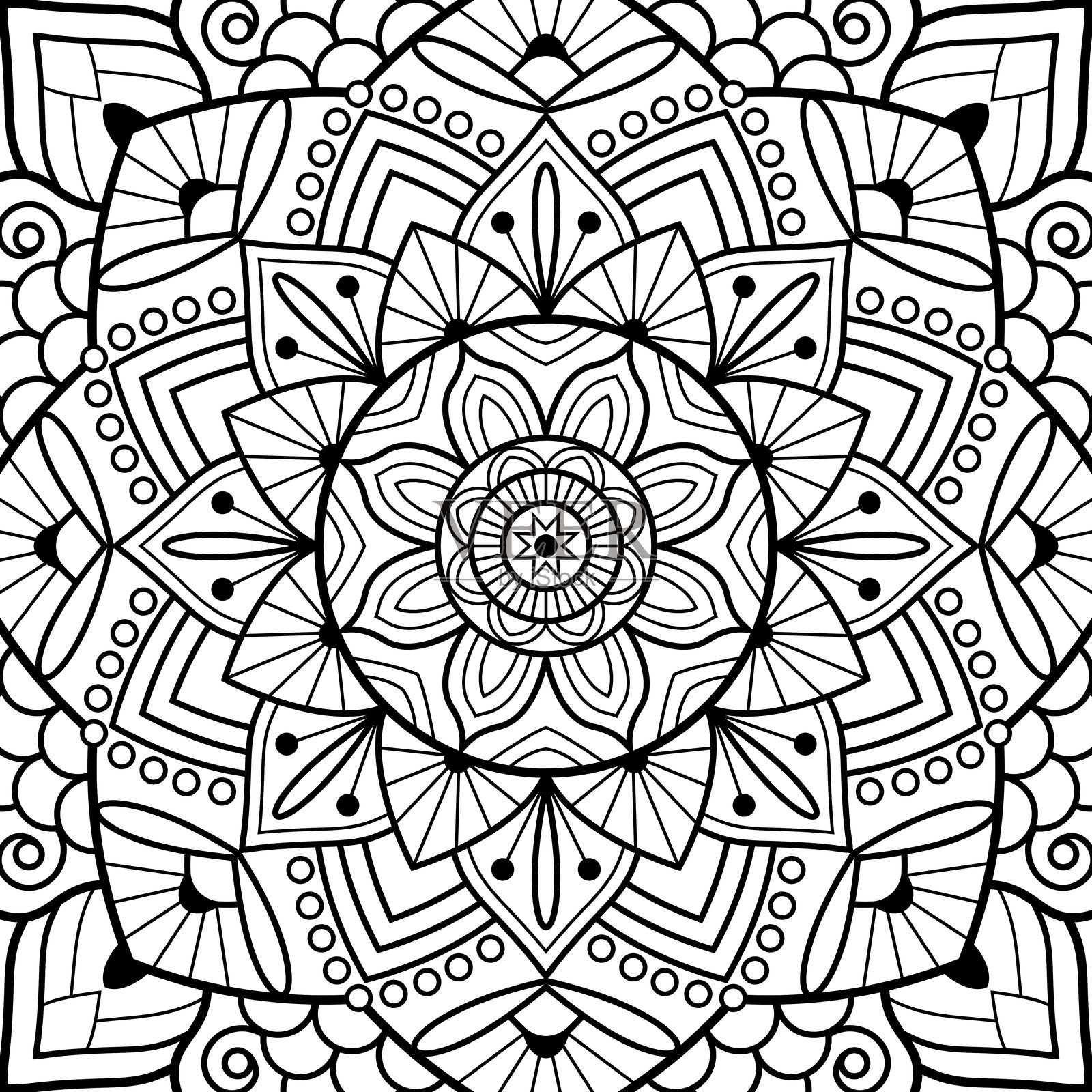 填色书页。曼陀罗。印度减压奖章。抽象伊斯兰花卉，阿拉伯指甲花设计，瑜伽符号。插画图片素材