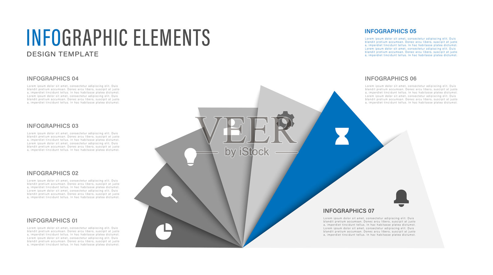 用于金融和商业演示的单色矢量设计信息图表模板。成功的七个步骤，数据可视化的图表。插画图片素材