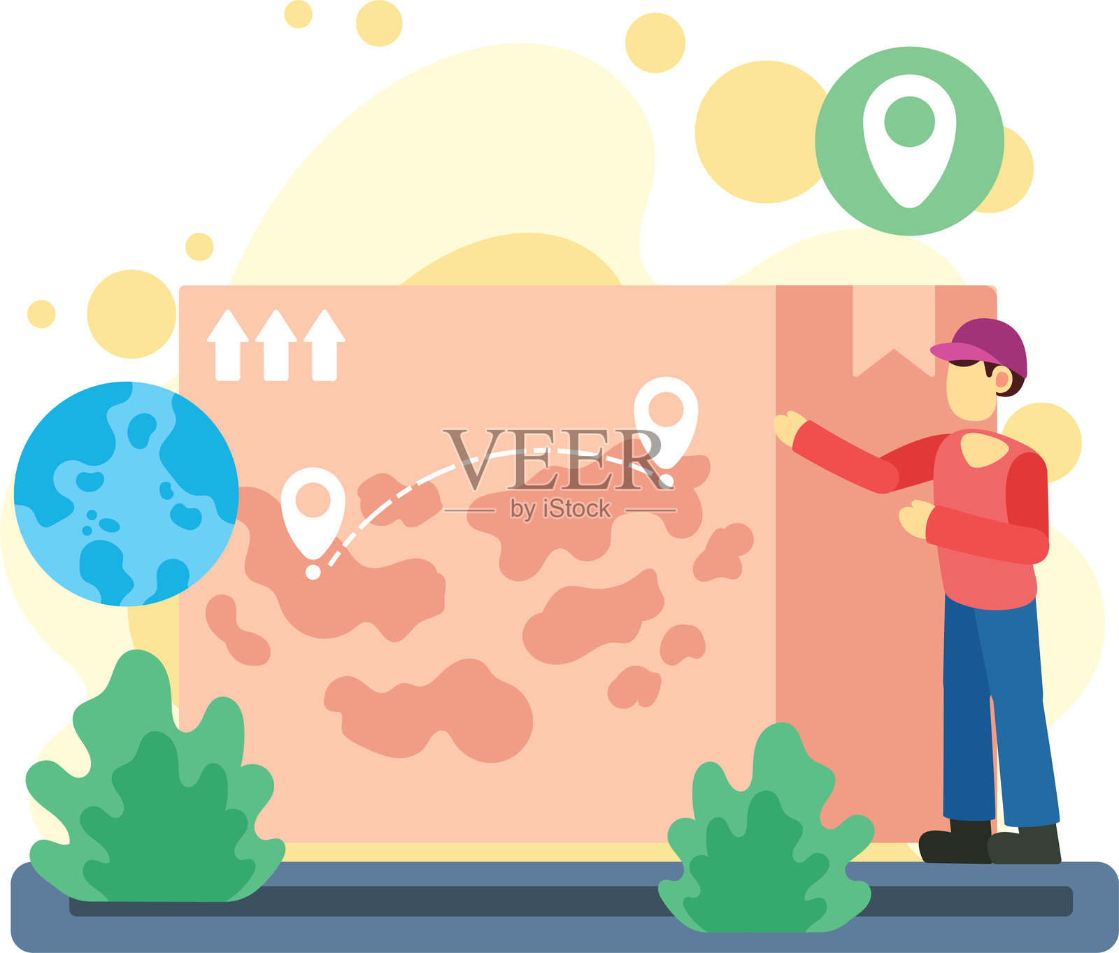 物流路线规划地图与地点标记插画插画图片素材