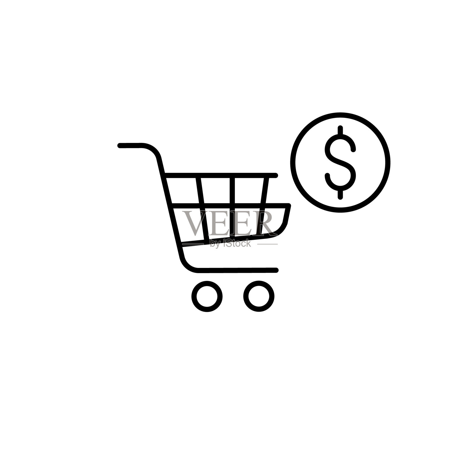 购物车和美元符号。购买支付，移动商务预算。像素完美，可编辑矢量图标插画图片素材