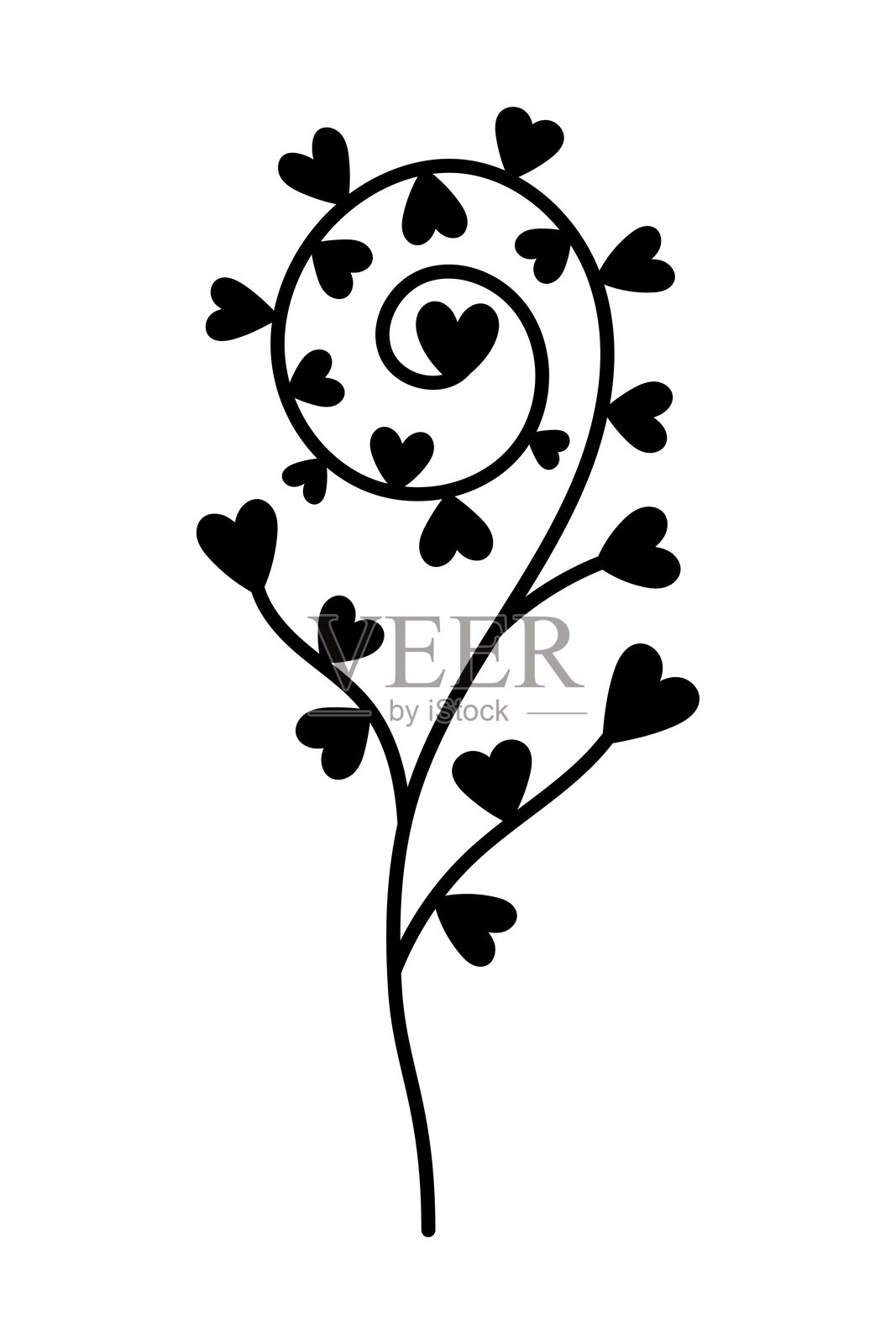 由心形组成的鲜花图标。黑色剪影。正面和侧面视图。简单的矢量扁平化图形插图。孤立在白色背景上的对象。插画图片素材