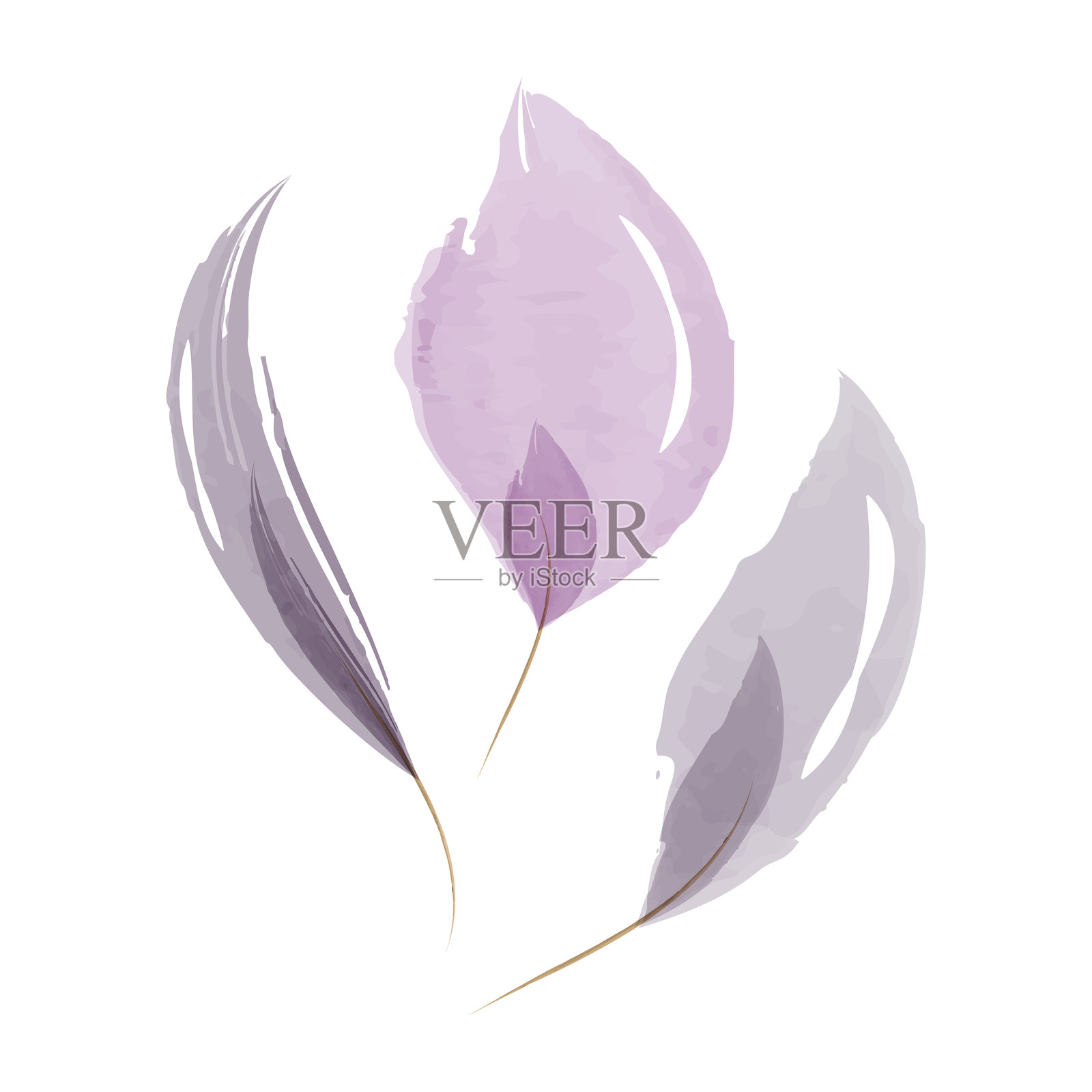 精致的紫色和灰色水彩叶子艺术设计插画图片素材