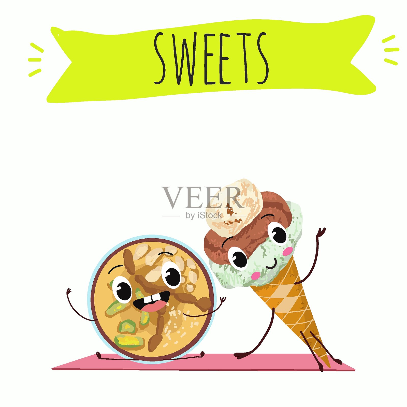 有趣的阿修罗角色，甜点，土耳其冰淇淋，穆斯林，土耳其甜点。手绘矢量插画。插画图片素材