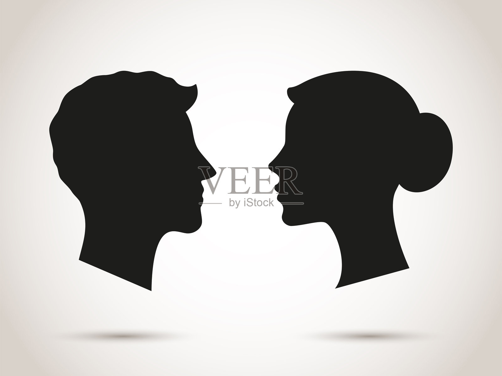 男女剪影面对面，互动与交谈插画图片素材