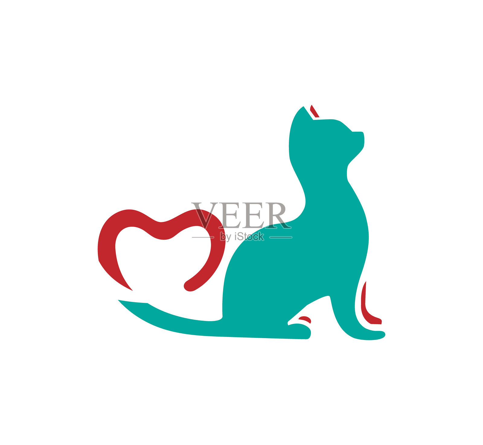 爱心与猫咪宠物福利标志插画图片素材