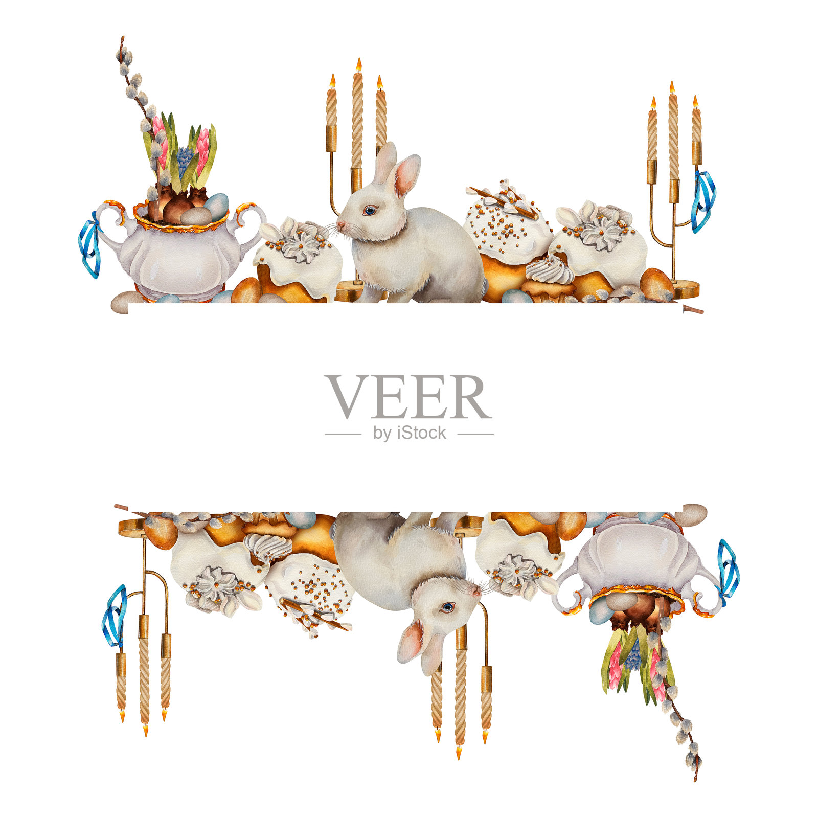 水彩复活节兔子画框插画图片素材