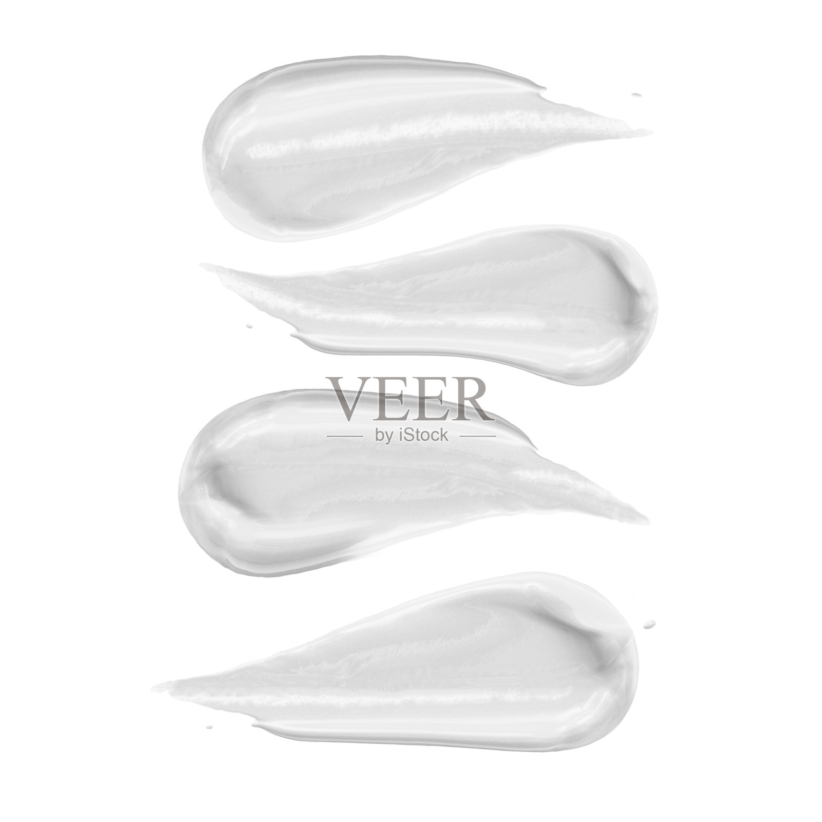 白色化妆品霜集合，孤立在白色背景上。化妆品污迹。口红污迹。粉底液笔触套装。肤色霜。唇彩试色。美容产品照片摄影图片