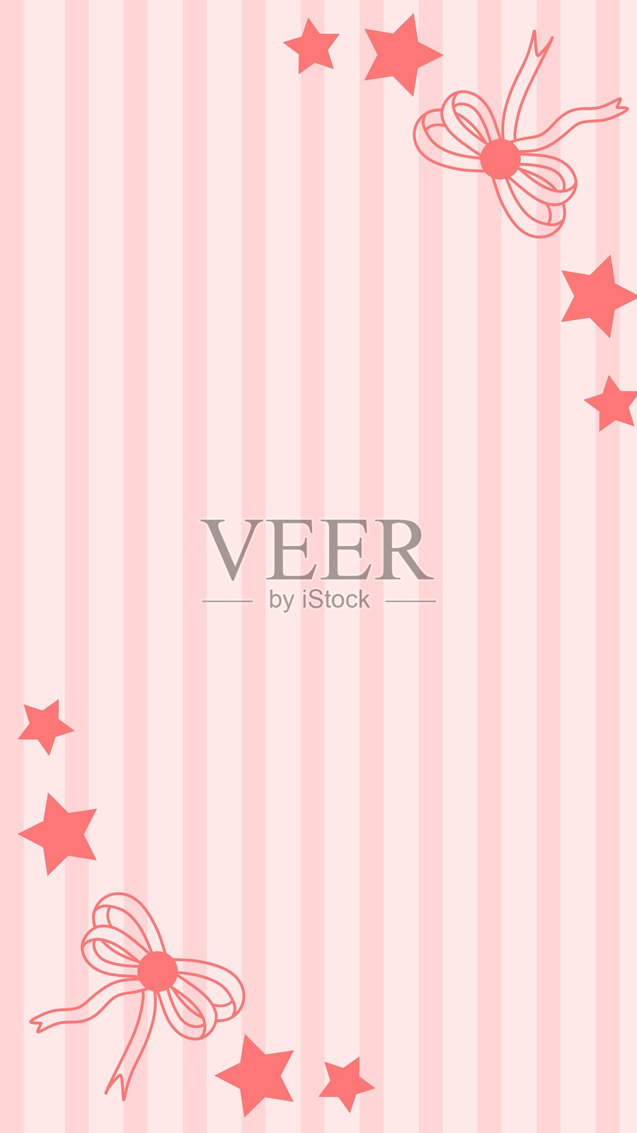 条纹背景上带有蝴蝶结装饰的可爱粉色壁纸插画插画图片素材