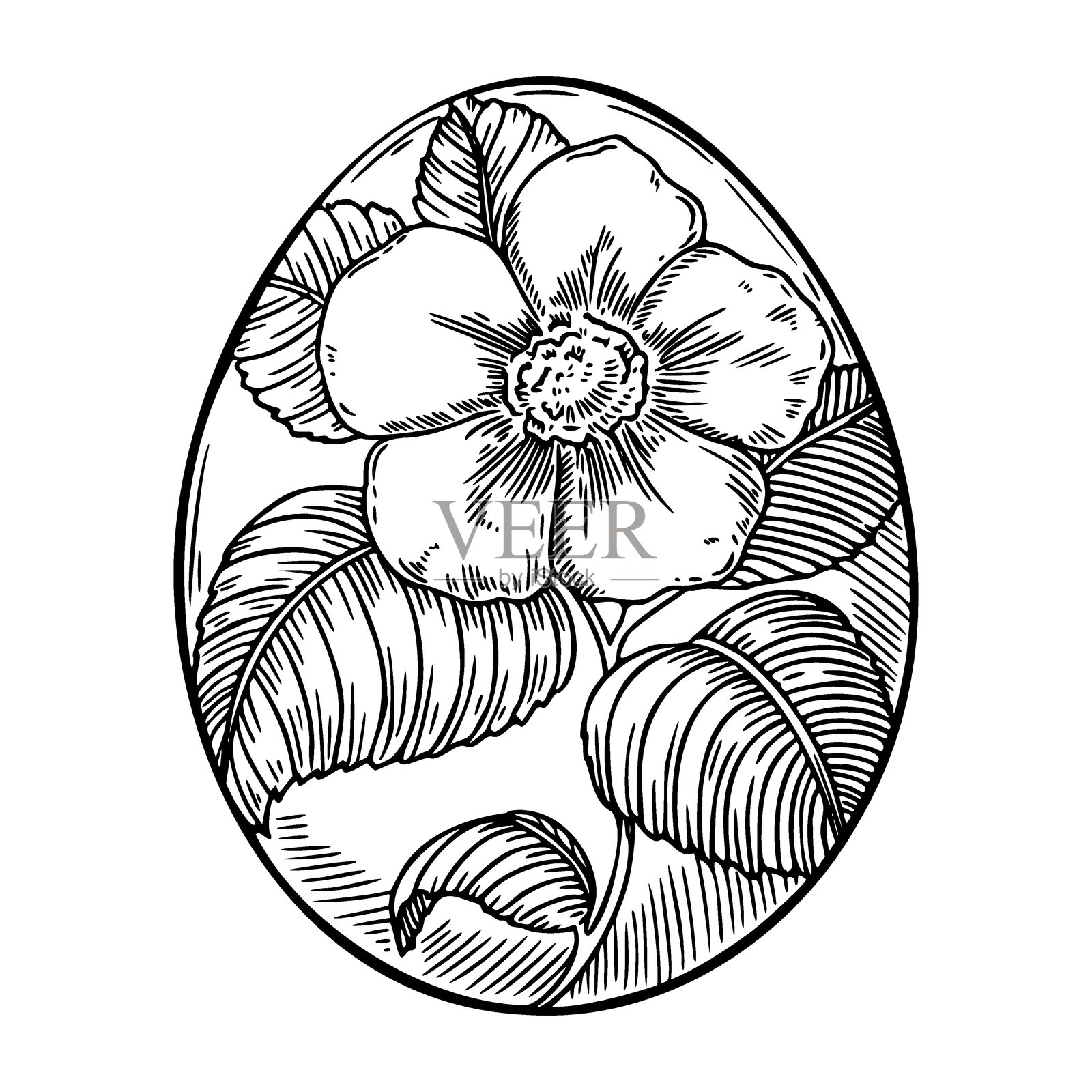 复活节彩蛋手绘花卉素描。复古花卉贝壳矢量线条插画。用于春季节日贺卡设计。非常适合基督教宗教和农场主题海报。插画图片素材