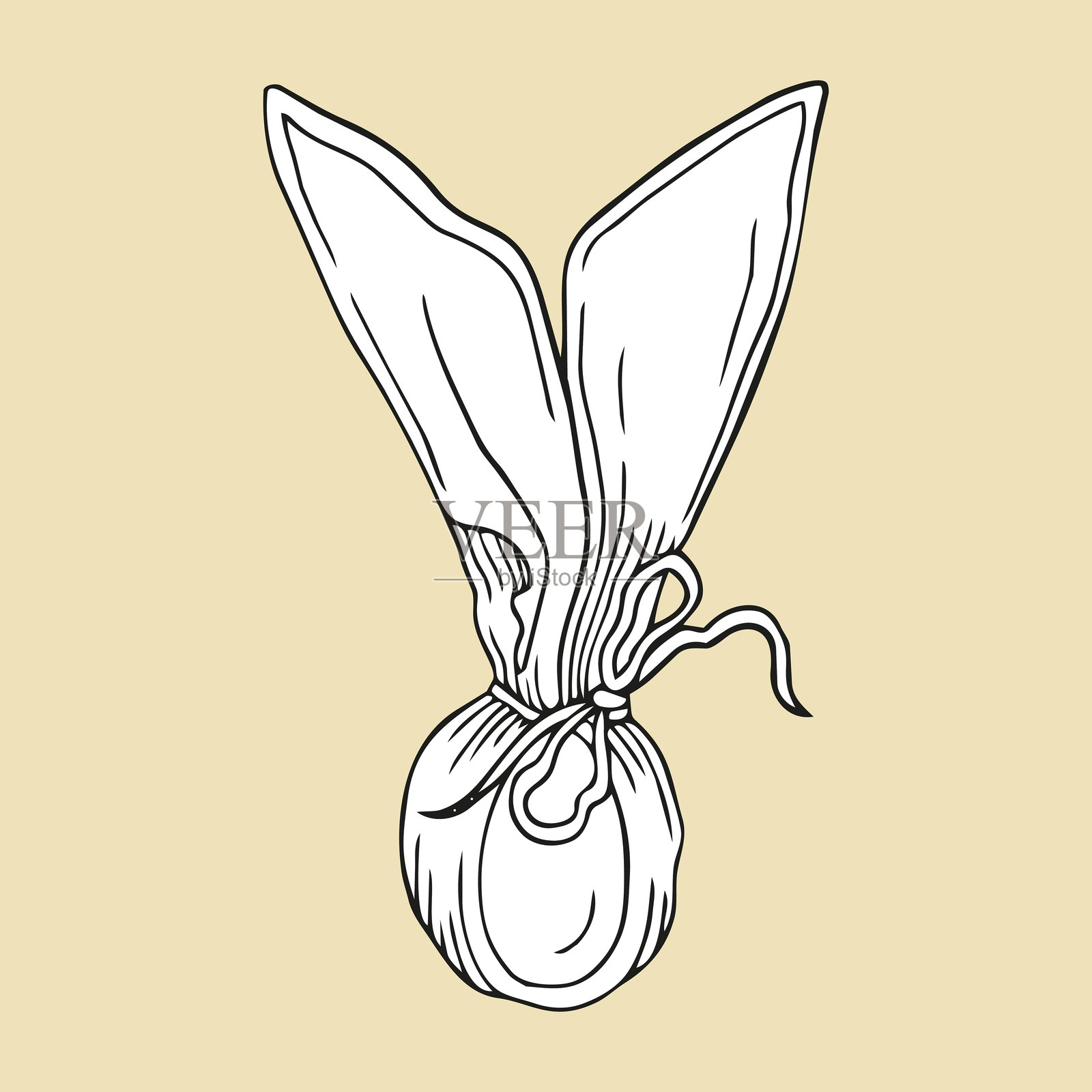 米色背景上手绘风格的复活节彩蛋，带有领结，细节丰富插画图片素材