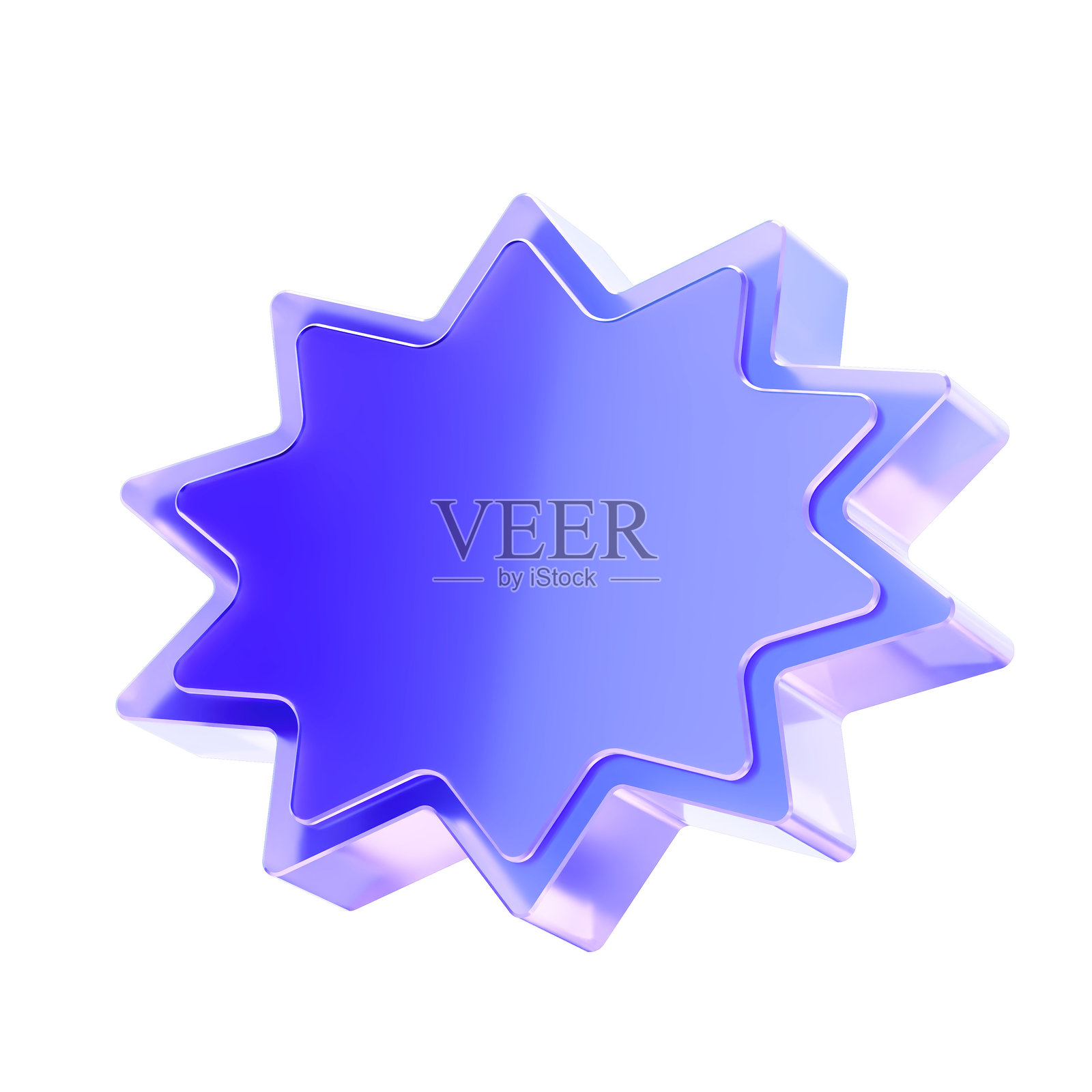 3D玻璃星爆贴纸徽章图标，促销打折和推广优惠概念。透明液体玻璃图标，玻璃拟态图标，晶莹剔透。3D插画。照片摄影图片