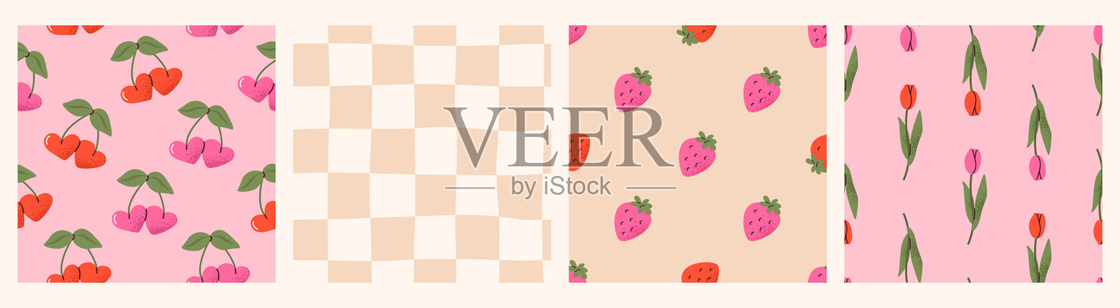 情人节颗粒感无缝图案集插画图片素材