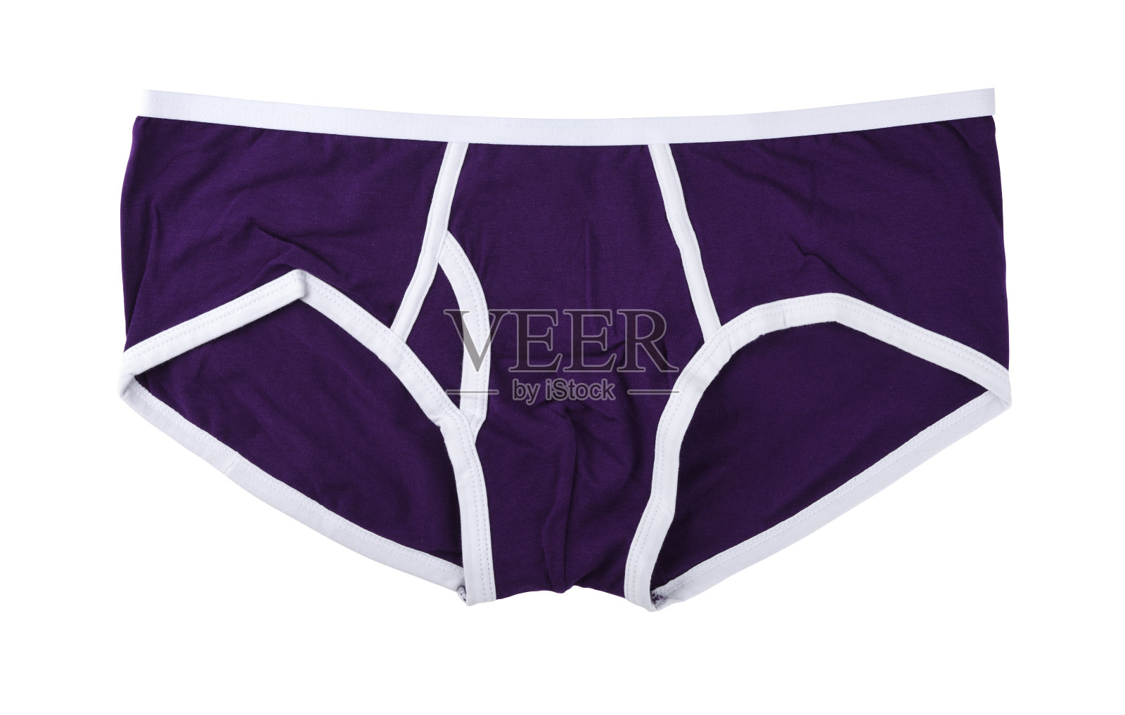 带对比色白色滚边的紫色男士内裤，孤立在白色背景上。经典版型。照片摄影图片