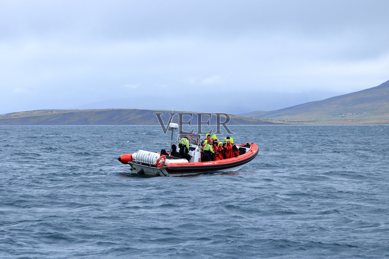 冰岛赫里斯岛埃亚菲厄泽峡湾的观鲸野生动物游船照片摄影图片