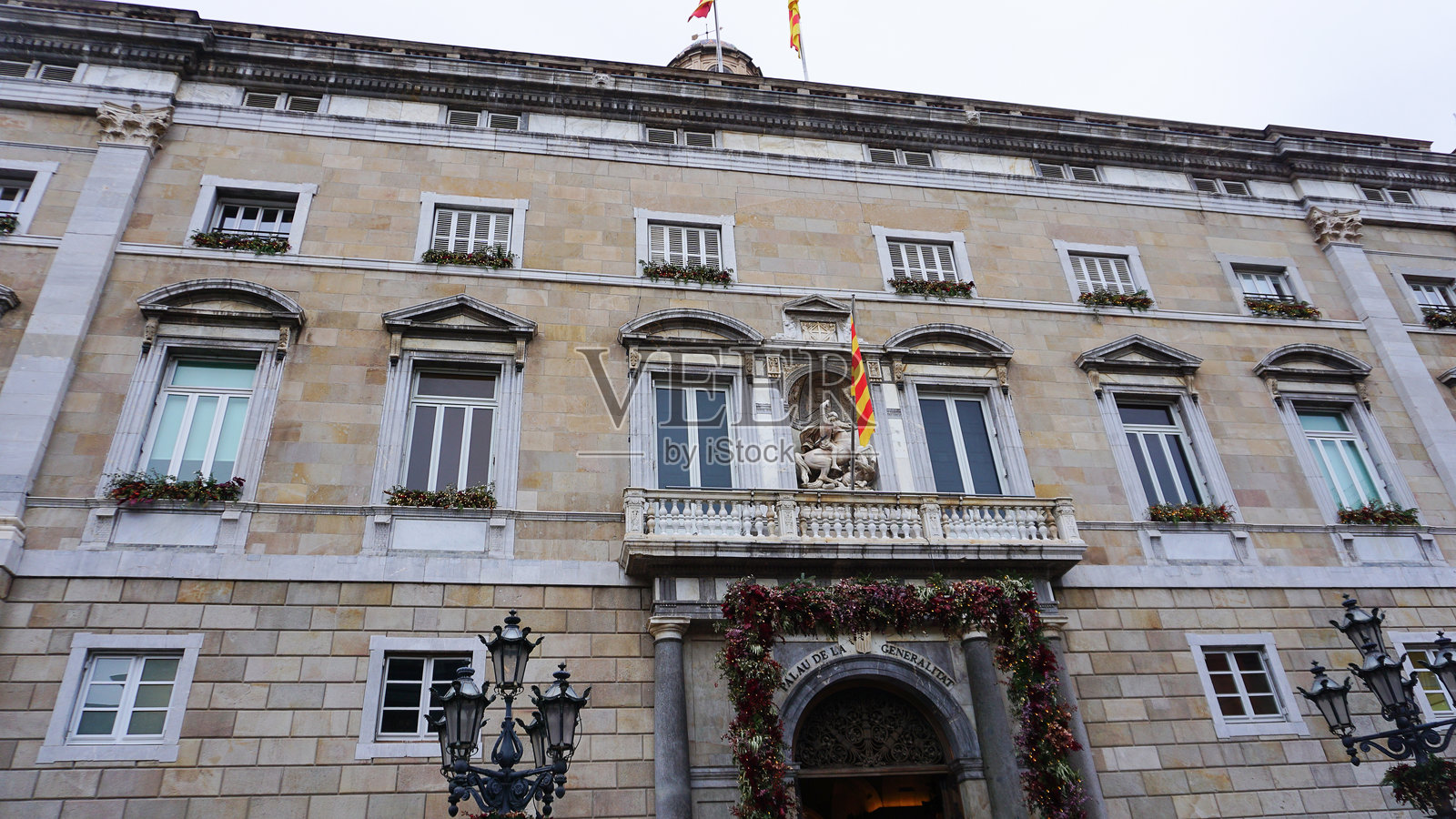 加泰罗尼亚政府宫的文艺复兴风格外观。加泰罗尼亚主席团建筑。圣雅梅广场，巴塞罗那，加泰罗尼亚，西班牙，欧洲照片摄影图片