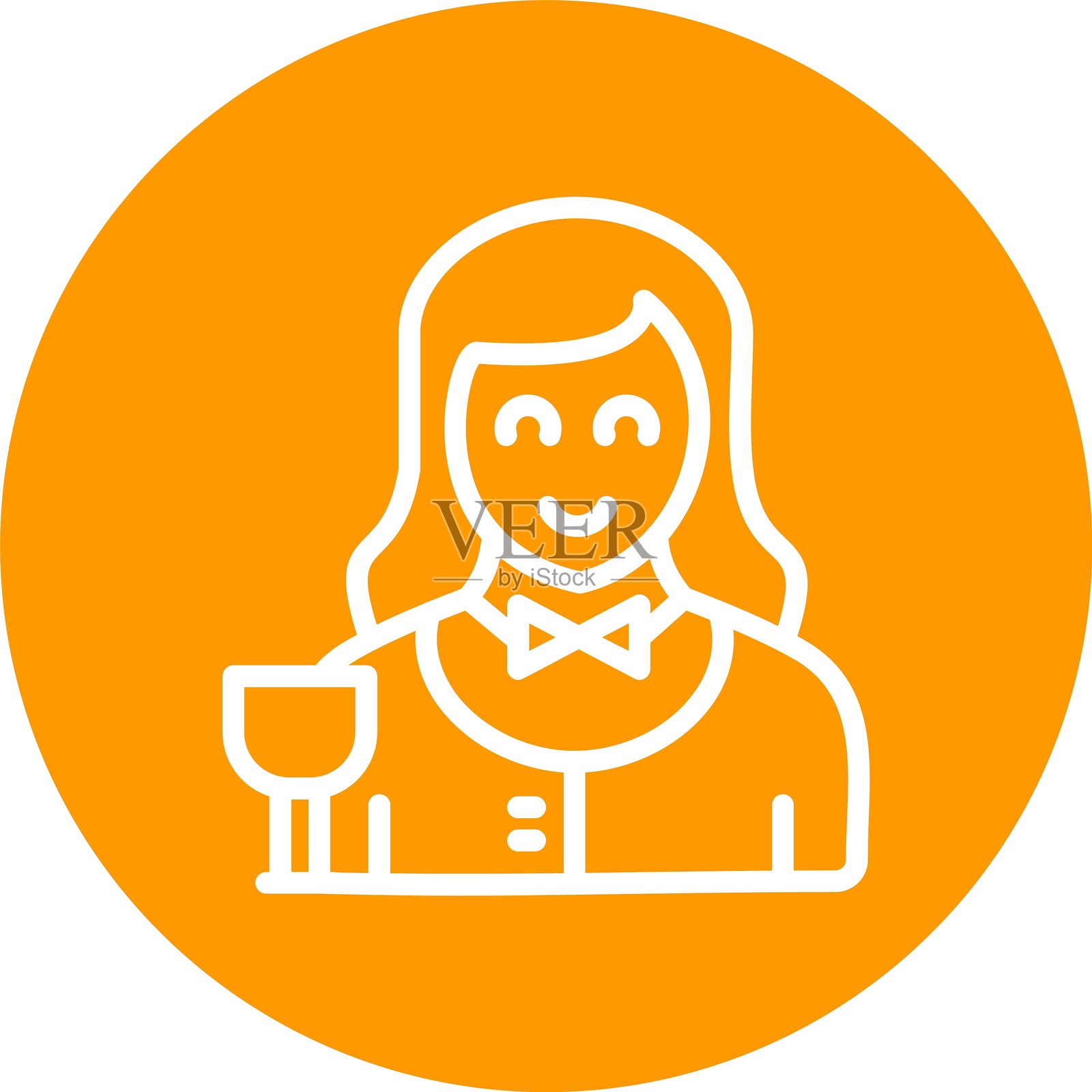 女服务员线条多色圆圈插画图片素材