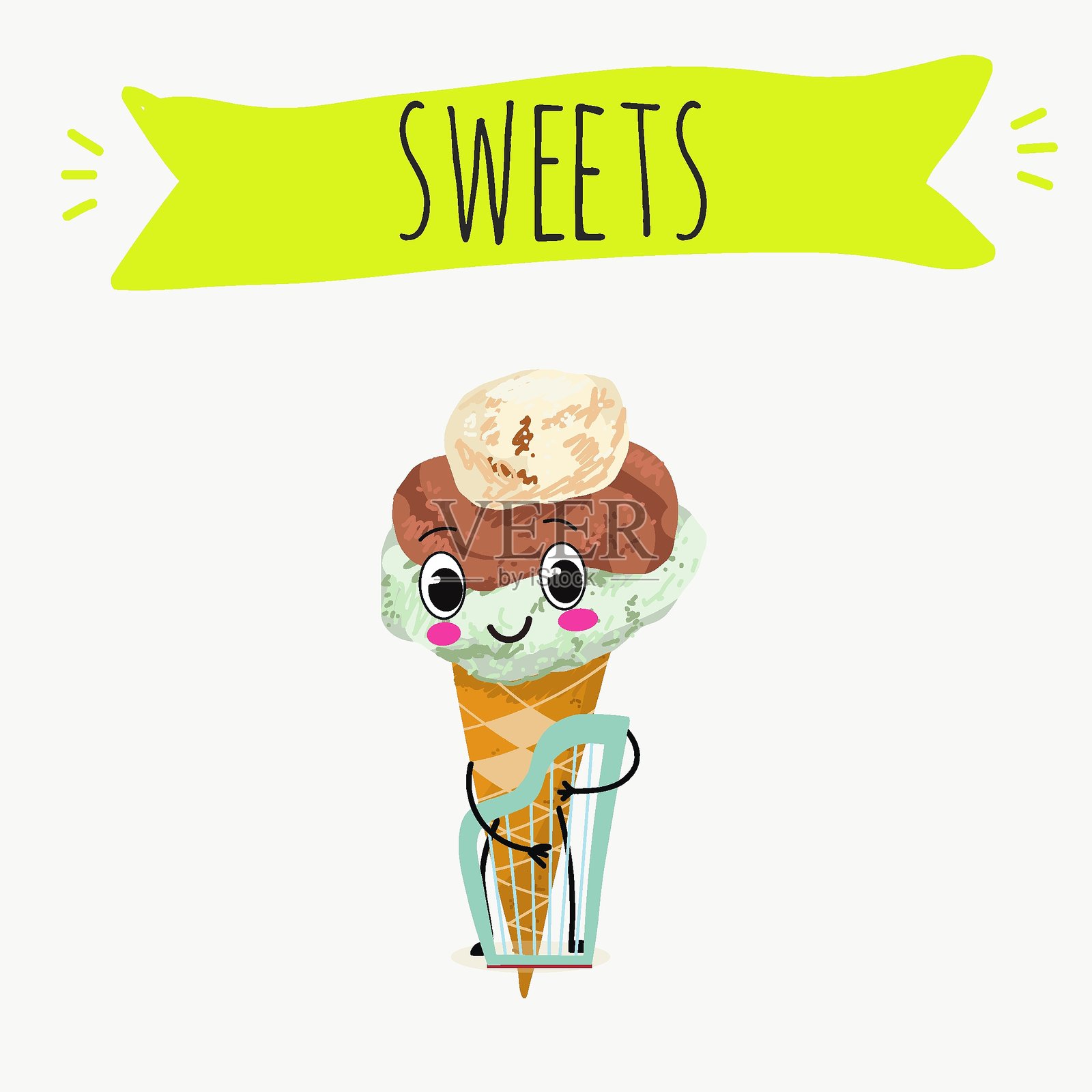 搞笑角色阿修罗，甜点，土耳其冰淇淋，穆斯林，土耳其甜点。手绘矢量图。插画图片素材