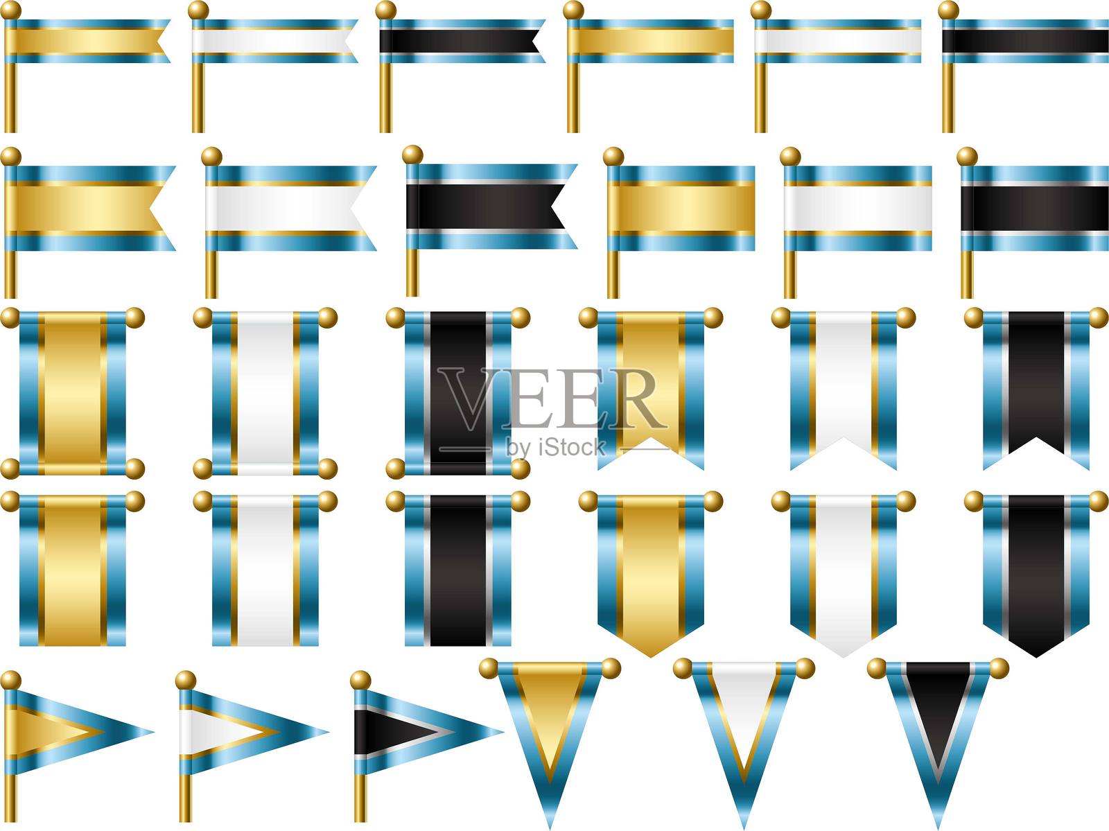 旗帜，三色，5个浅蓝色插画图片素材