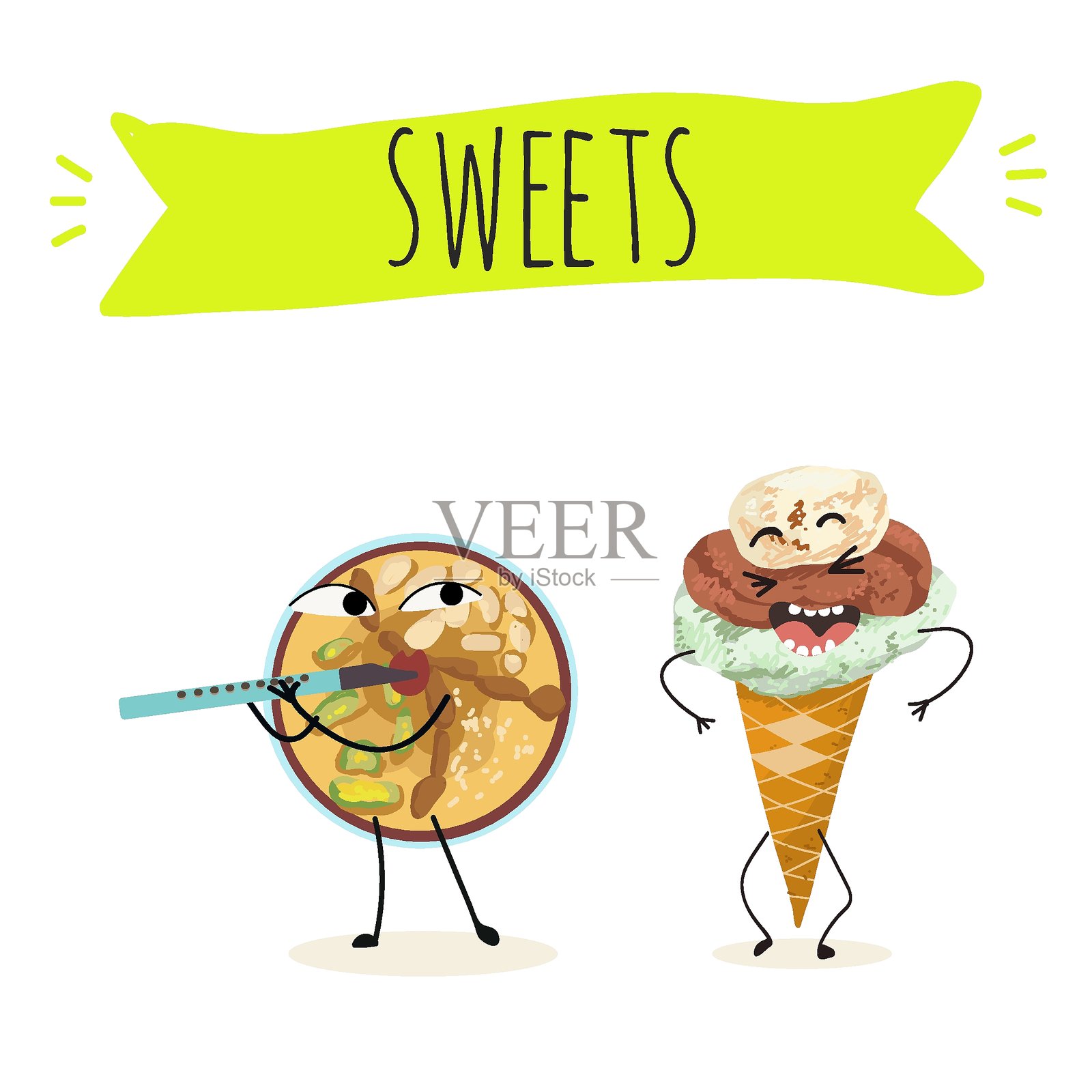 有趣的阿修罗角色，甜点，土耳其冰淇淋，穆斯林，土耳其甜点。手绘矢量插画。插画图片素材