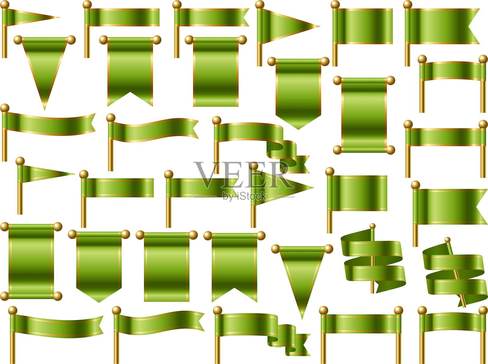 带线条的旗帜，黄色-绿色插画图片素材