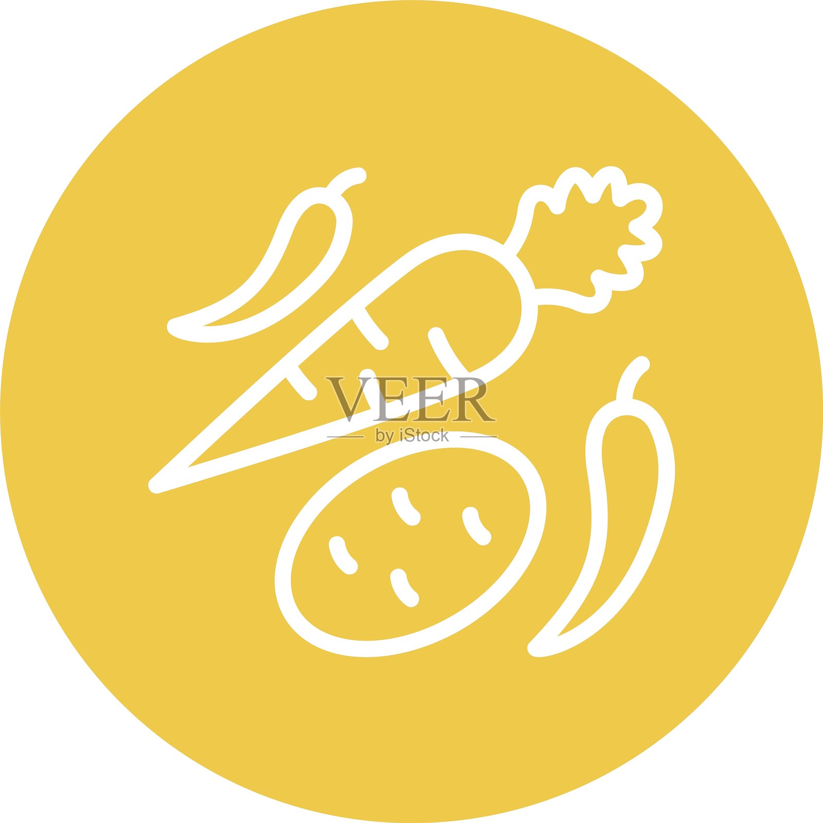 蔬菜彩色圆形线条插画图片素材