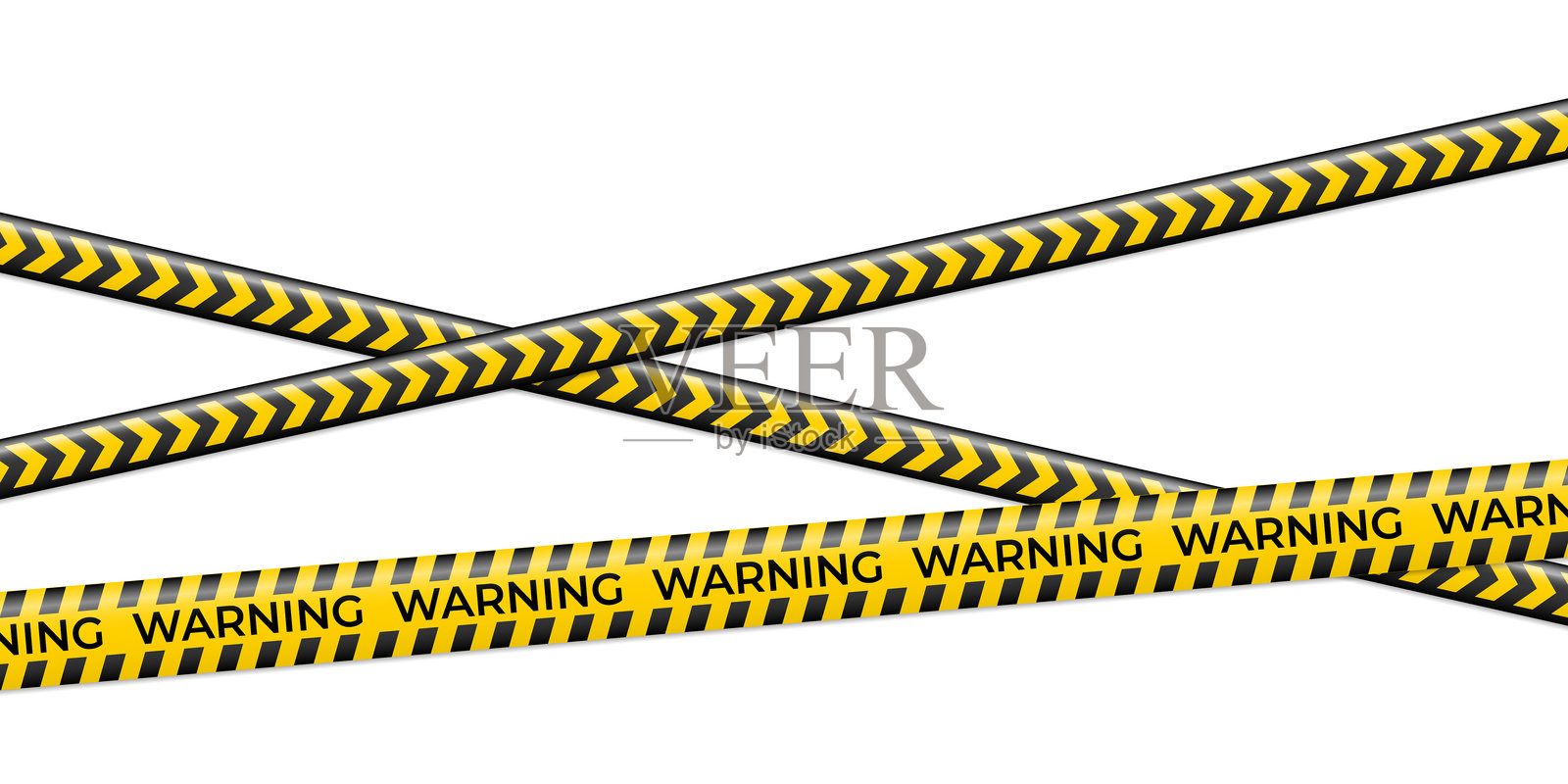 一捆黄色警示带，上面印有“警察封锁线”字样、危险区域条纹和禁止跨越的图案，非常适合用于紧急情况图形、安全设计和法医矢量构图插画图片素材