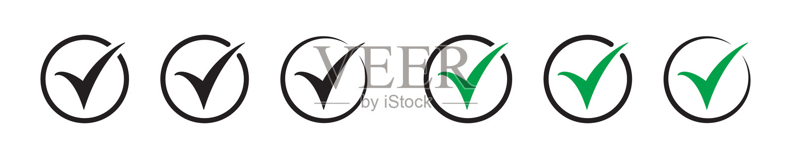 勾选标记图标集，用于表示批准、确认、验证和用户界面设计插画图片素材