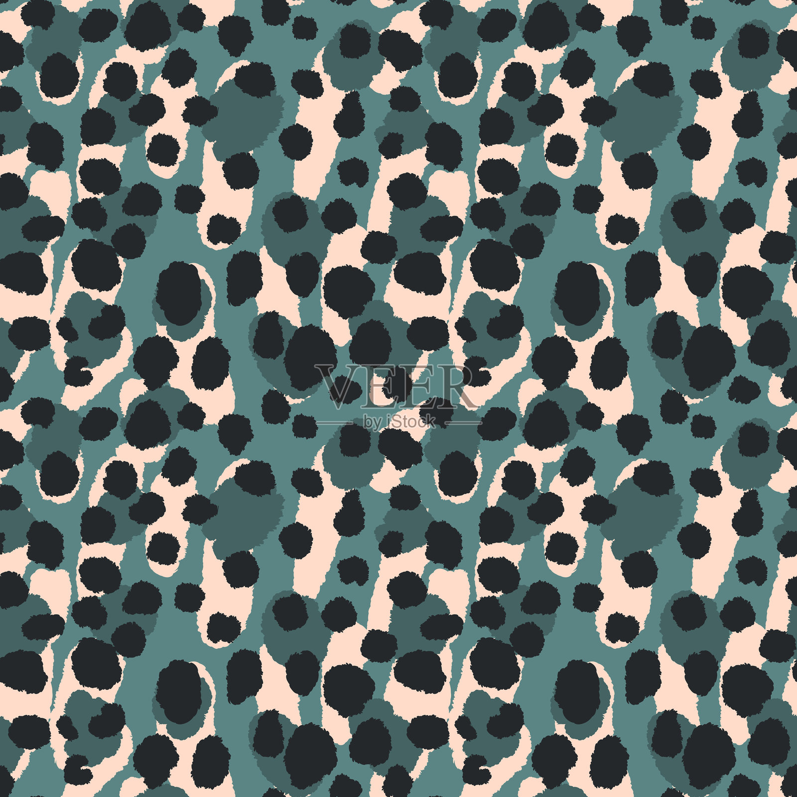 抽象现代豹纹无缝图案。动物时尚潮流背景。用于印刷、织物、纺织品的彩色装饰矢量图。风格化皮肤的现代装饰。插画图片素材