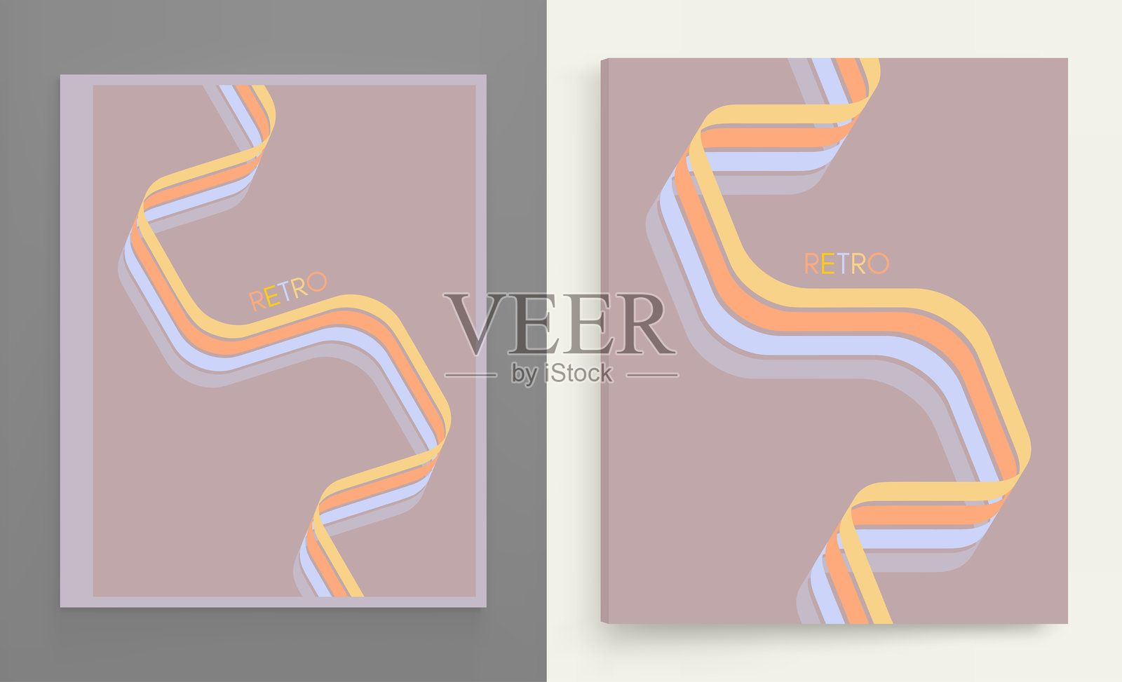 复古风格的1970年代背景，色彩鲜艳的线条，抽象的动态弯曲丝带，专为体育竞赛和赛事的宣传海报或横幅设计，一组矢量插画。插画图片素材