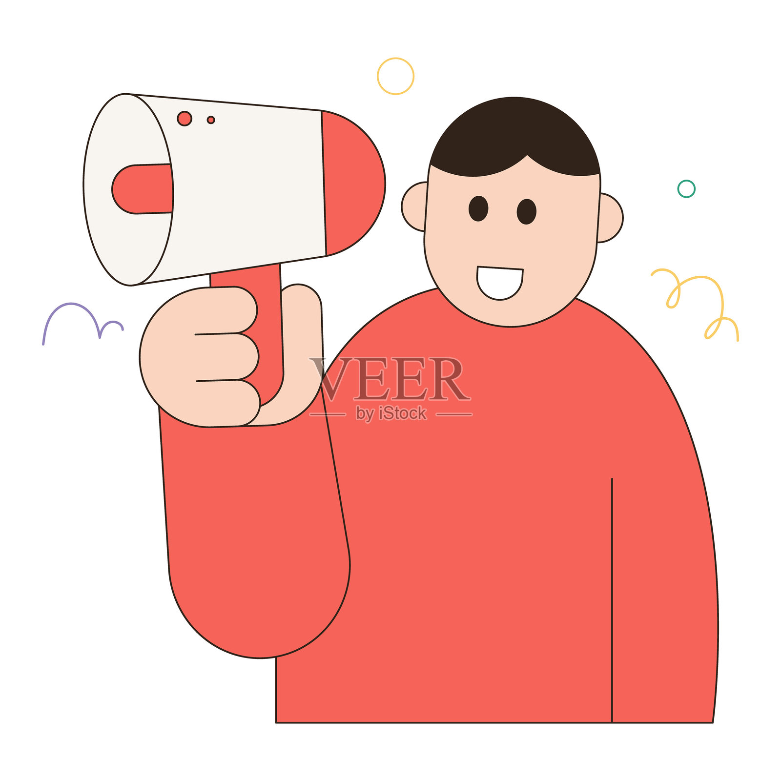 扁平化人物插画：一个男人拿着扩音器插画图片素材