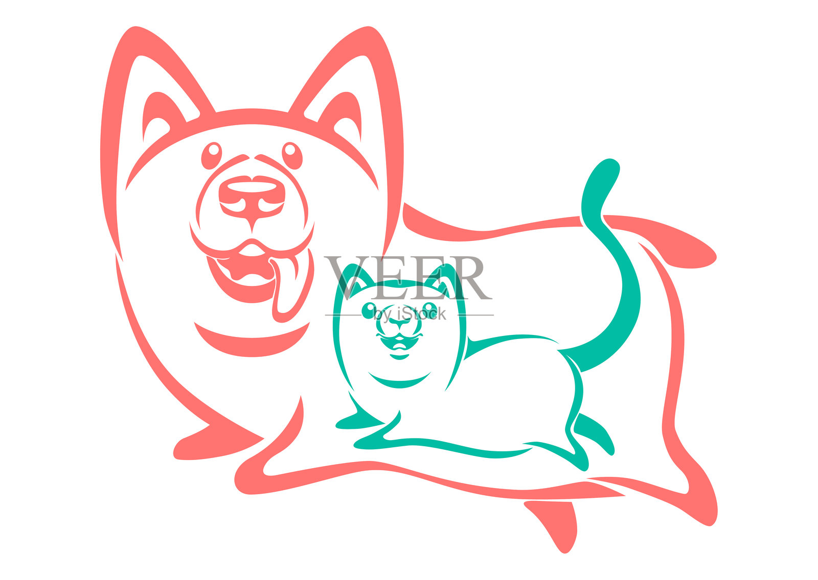 一只滑稽的狗跑着，旁边还有一个猫的符号插画图片素材