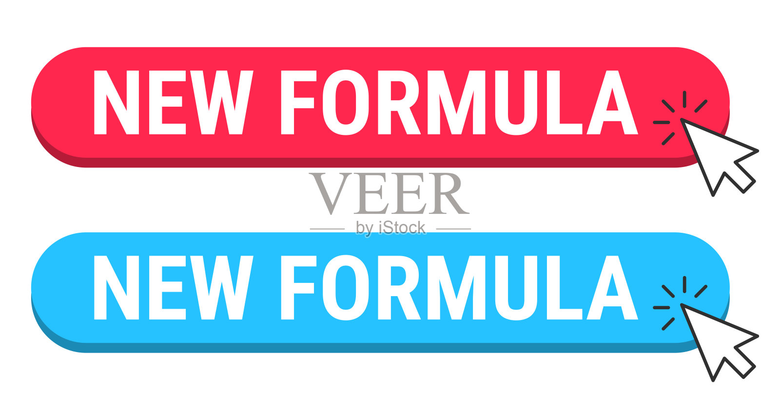 新配方 - 红色和蓝色按钮，带鼠标指针，背景为白色插画图片素材