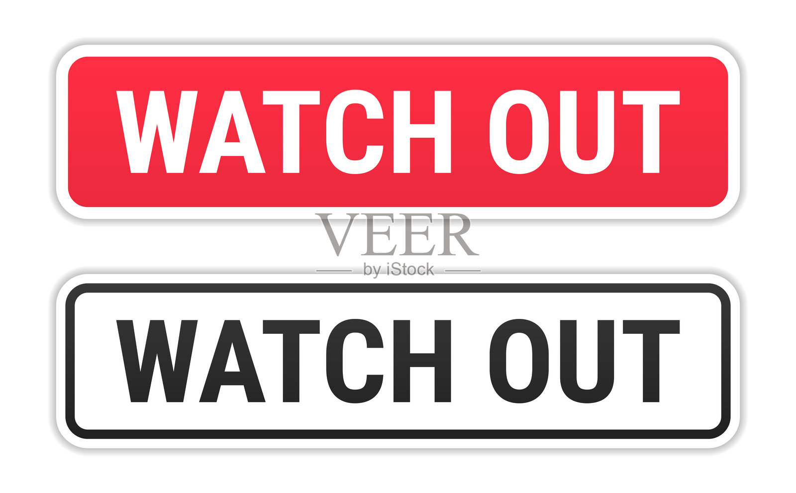 小心 - 红色和黑色标签，白色背景插画图片素材