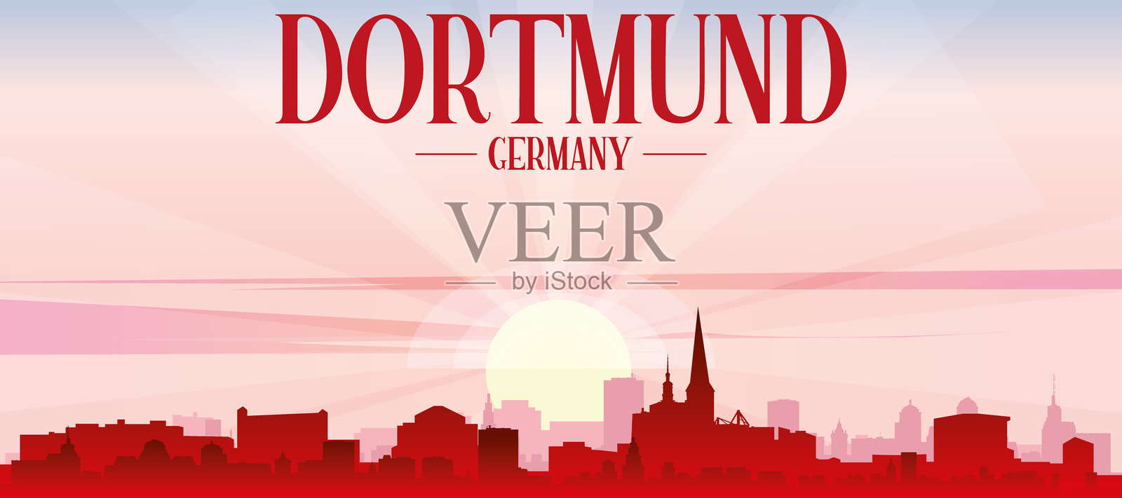 德国多特蒙德城市天际线全景海报插画图片素材