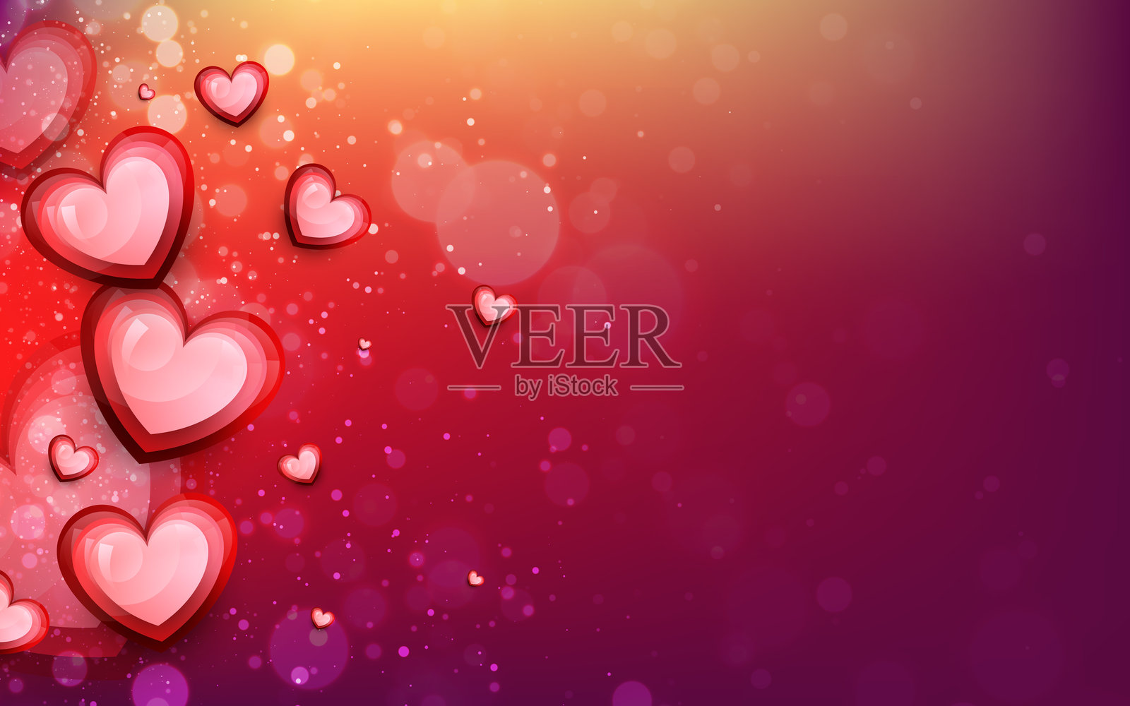 情人节3D心形。可爱的爱情横幅，浪漫的贺卡，情人节快乐祝福语，红色心形气球矢量概念插画图片素材