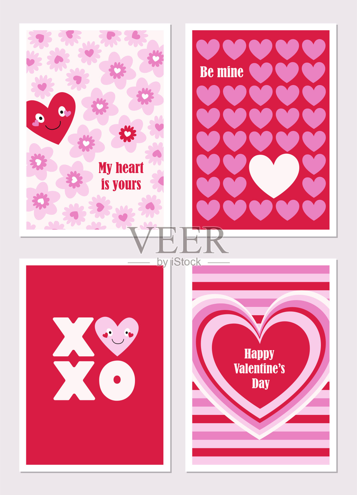 情人节矢量卡片。爱心、爱情图案、浪漫符号。红色背景插画图片素材