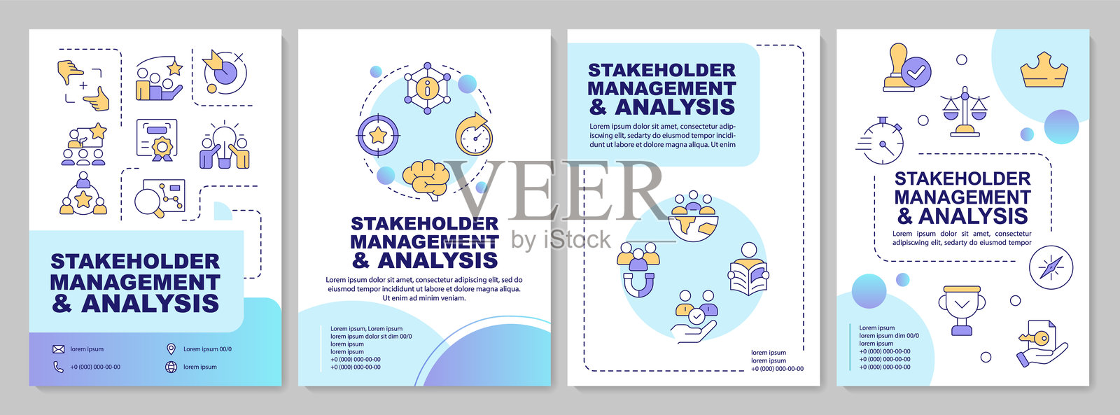 利益相关者管理蓝色渐变宣传册布局插画图片素材