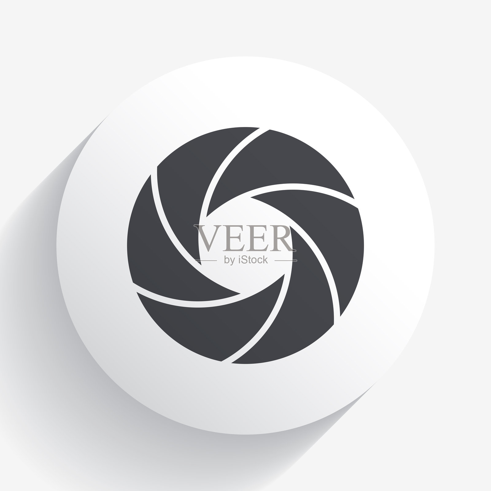 相机快门。带有长阴影的圆形按钮上的图标插画图片素材