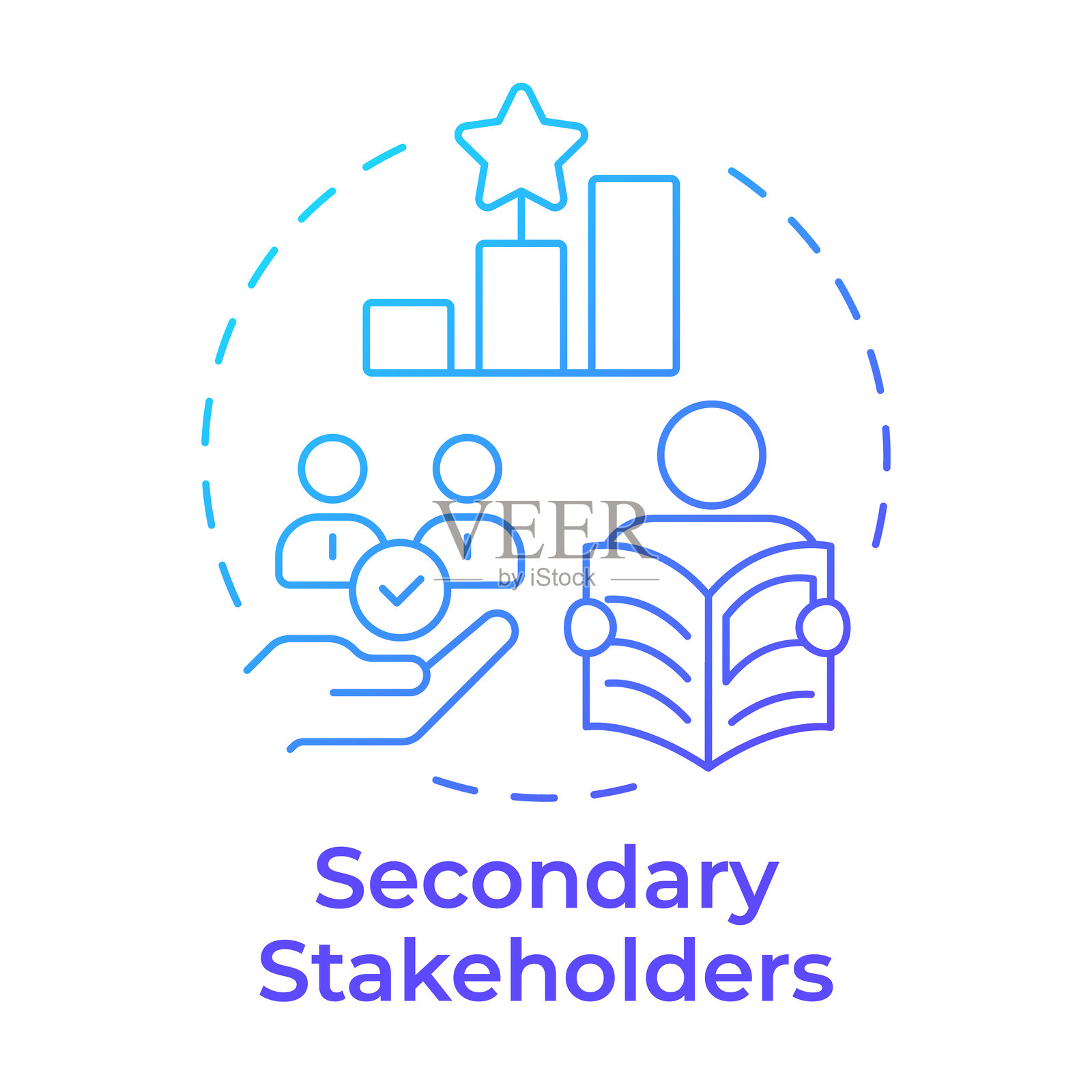 二级利益相关者蓝色渐变概念图标插画图片素材
