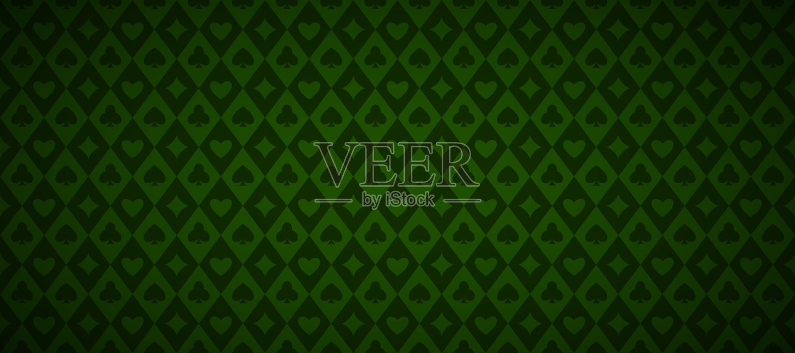 绿色扑克牌图案背景。复古扑克或赌场桌面主题壁纸。复古黑桃、红心、方块、梅花符号背景。拉斯维加斯赌博概念纹理。矢量图插画图片素材