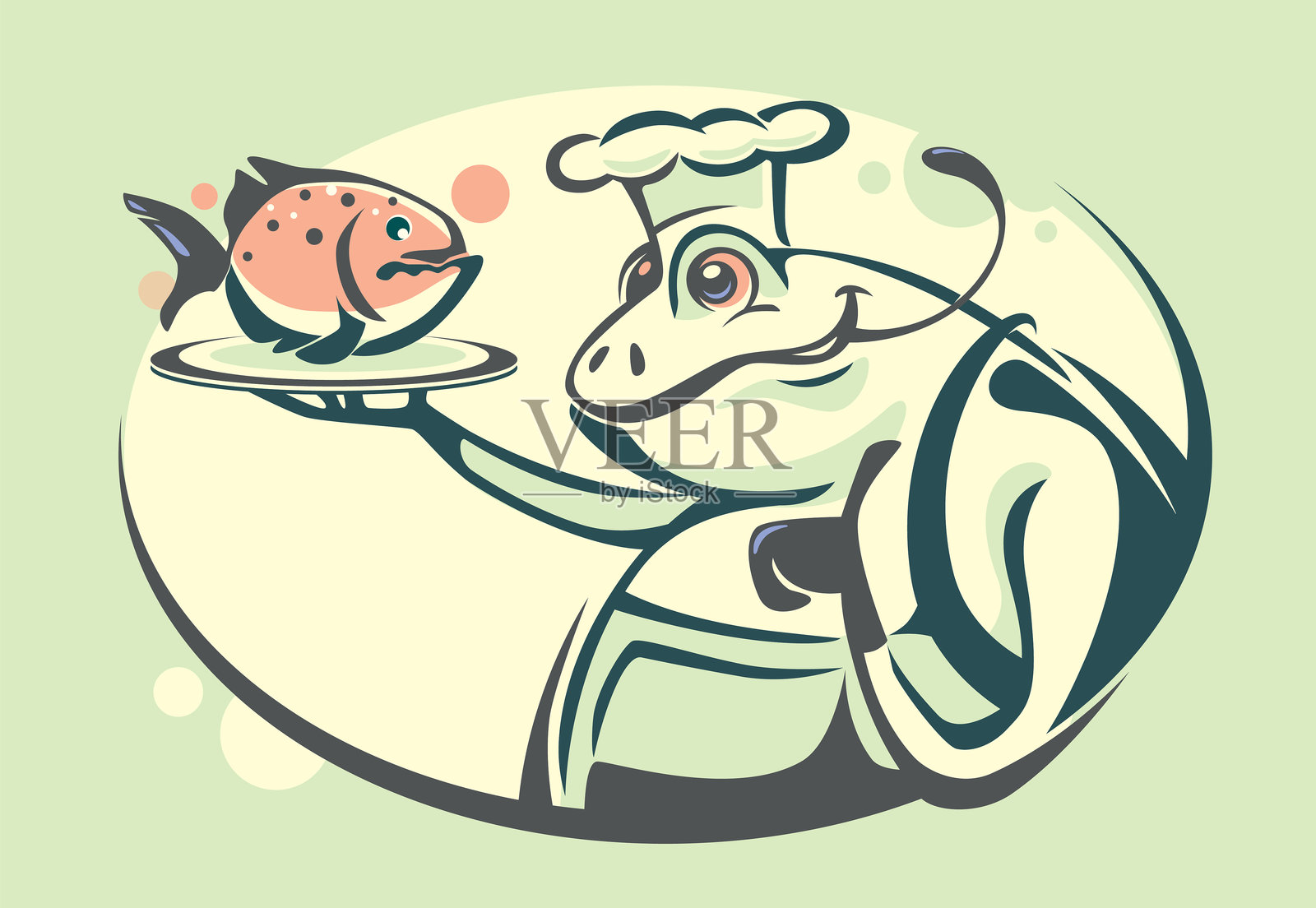 青蛙厨师端着一盘鱼插画图片素材