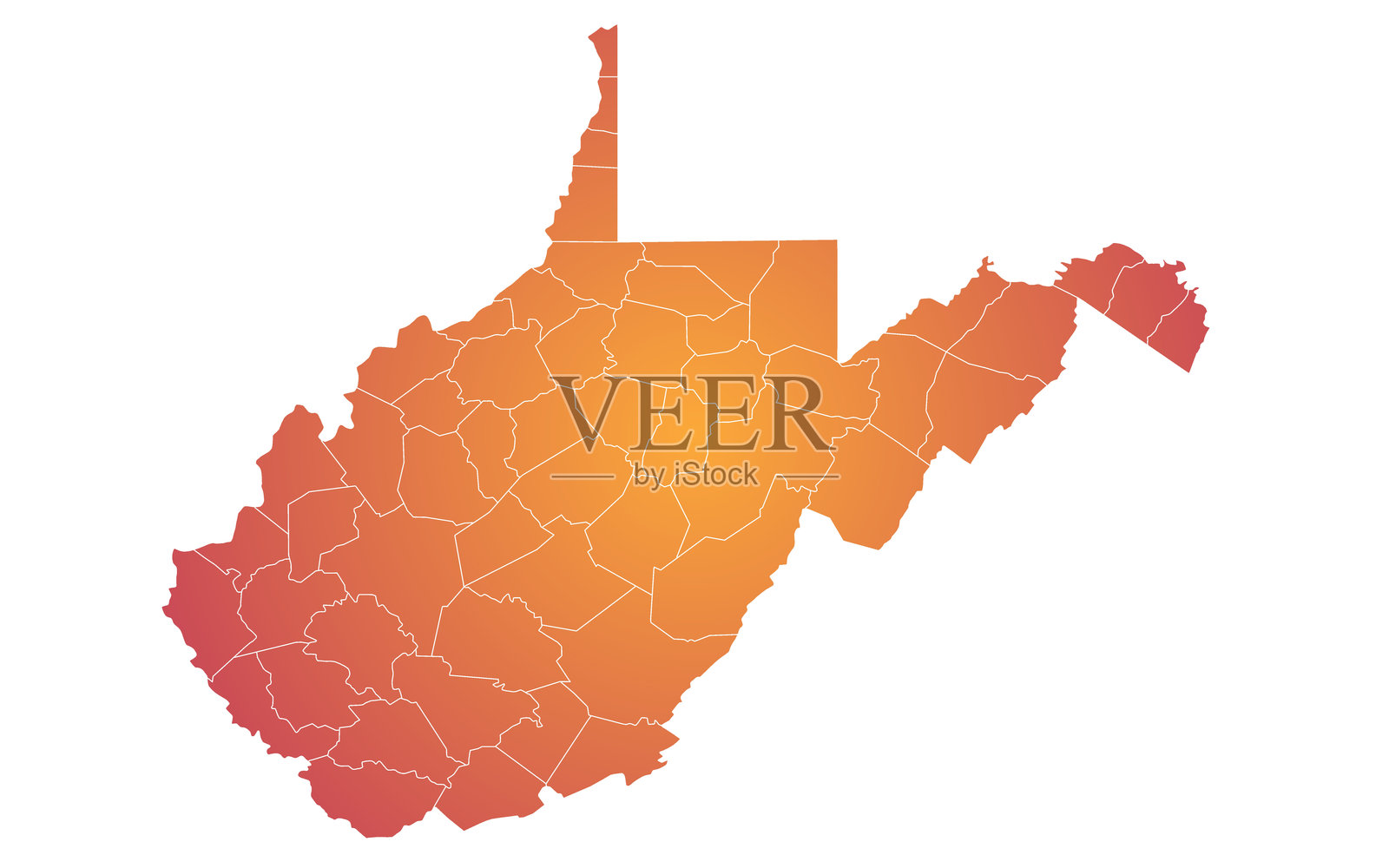 西弗吉尼亚州地图，西弗吉尼亚州行政区划图，西弗吉尼亚州县区地图，西弗吉尼亚州空白地图插画图片素材