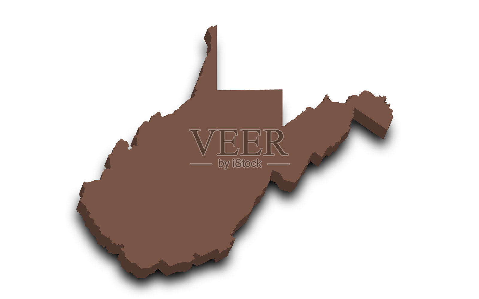 西弗吉尼亚州地图。美国西弗吉尼亚州的三维彩色地图。美利坚合众国，美国，美利坚合众国插画图片素材