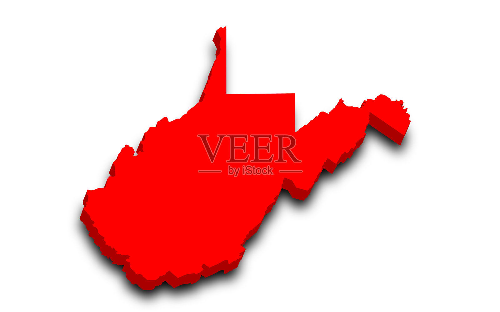 西弗吉尼亚州地图。西弗吉尼亚州3D彩色地图。美利坚合众国，美国，美国插画图片素材