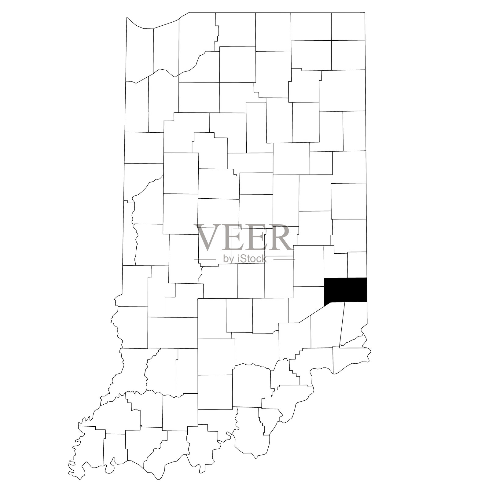 美国印第安纳州富兰克林县地图，白色背景。地图上用黑色突出显示富兰克林县。插画图片素材